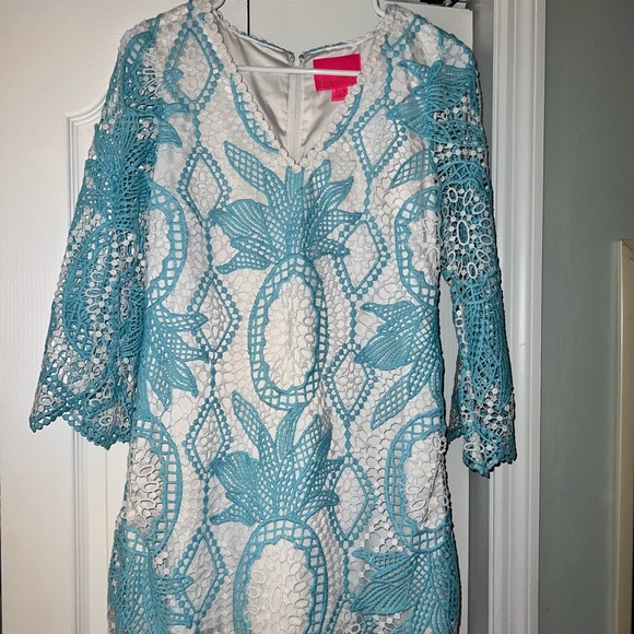 Lilly Pulitzer Lottie Romper Blue Ibiza Juice Stand Crochet 2 - Picture 2 of 5